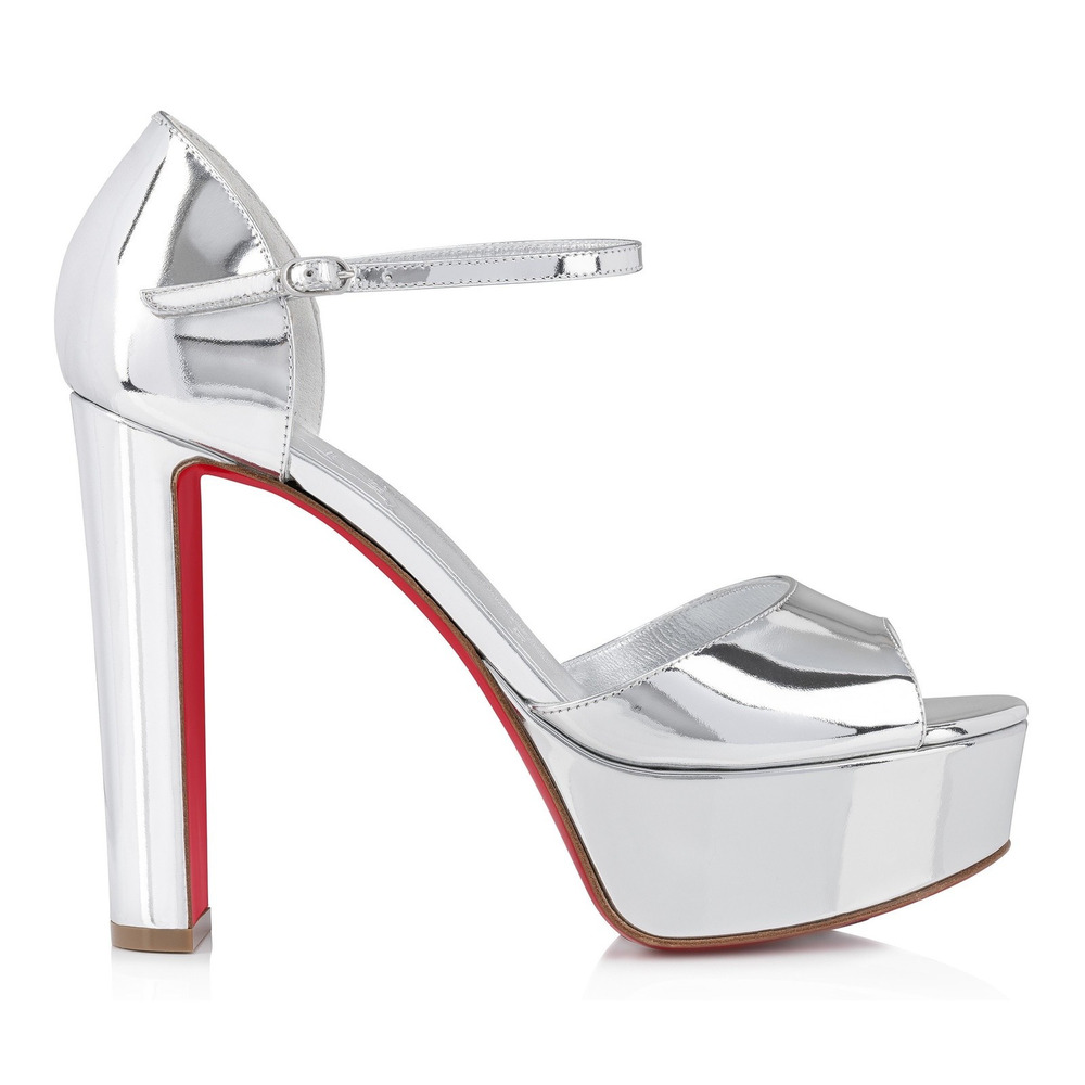 Christian Louboutin Sandaloo 130 Silver Strap Platform Block Heel Sandal Pump 41 - Picture 3 of 16